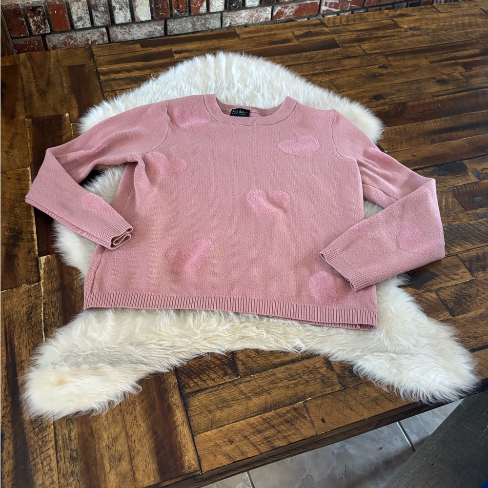 Nicole Miller Pink Heart Crew Neck Sweater